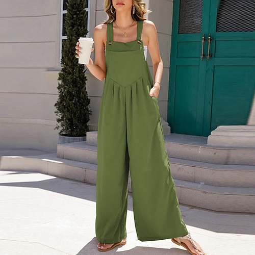 

Women's Overall Backless Pocket Solid Color Square Neck Streetwear Street Daily Regular Fit Sleeveless Green Purple Army Green S M L Spring