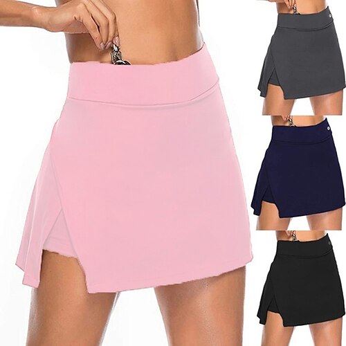

Women's Running Skirt Athletic Skorts 2 in 1 Liner Split Bottoms Quick Dry Moisture Wicking Solid Colored Black Gray Pink Fitness Gym Workout Running Sports Activewear Stretchy / Athleisure