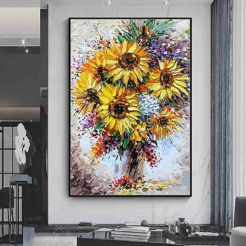 

Mintura Handmade Sunflower Oil Painting On Canvas Wall Art Decoration Modern Abstract Picture For Home Decor Rolled Frameless Unstretched Painting