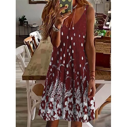 

Women's Shift Dress Short Mini Dress Blue Wine Navy Blue Sleeveless Floral Print Spring Summer Spaghetti Strap Casual Vacation 2022 S M L XL XXL 3XL
