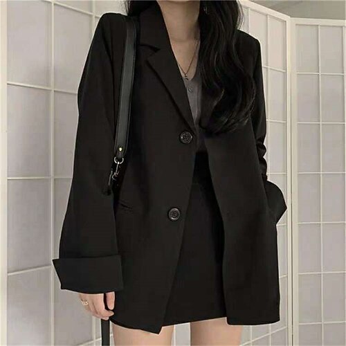 

Women's Blazer Outdoor Street Going out Fall Winter Regular Coat Regular Fit Breathable Streetwear Casual Jacket Long Sleeve Solid Color Pocket Black