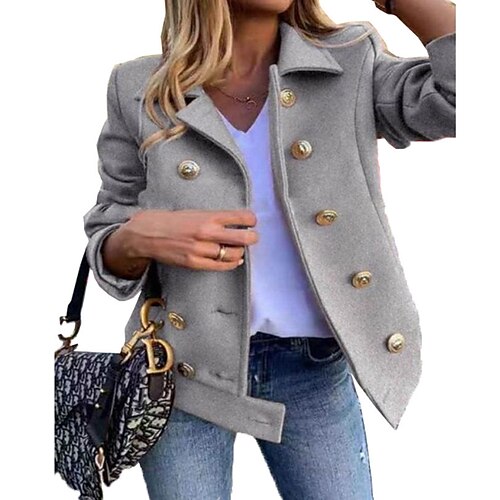 

Women's Casual Jacket Outdoor Holiday Going out Fall Winter Regular Coat Regular Fit Thermal Warm Casual Jacket Long Sleeve Solid Color Slim Fit Black Gray Wine