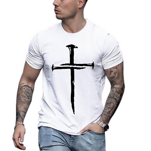 

Men's Unisex T shirt Tee Cross Crew Neck Blue Gray White Black Print Outdoor Street Short Sleeve Print Clothing Apparel Sports Designer Casual Big and Tall / Summer / Summer