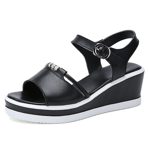 

Women's Sandals Wedge Sandals Platform Wedge Heel Open Toe Casual Minimalism Daily Work PU Leather Buckle Spring Summer Solid Colored White Black