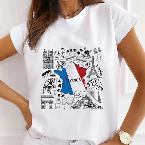 

zn111 european and american fashion eiffel tower printing women's short-sleeved comfortable women's t-shirt personality round neck bottoming shirt