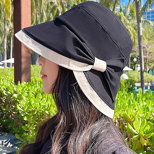 

Women's Hat Sun Hat Black Yellow Khaki Outdoor Street Dailywear Bow Pure Color Portable Sun Protection Comfort