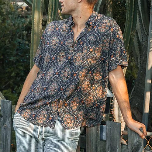 

Men's Shirt Summer Hawaiian Shirt Graphic Shirt Floral Turndown Navy Blue Print Street Casual Short Sleeve Button-Down Clothing Apparel Fashion Designer Hawaiian Comfortable / Beach