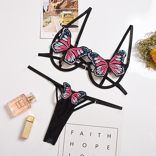 

Ladies Sexy Cutout Butterfly Decorative Lingerie Set