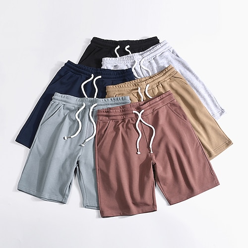 

Men's Active Drawstring Elastic Waist Elastic Drawstring Design Solid Color Comfort Breathable Short Sports Outdoor Casual Daily Cotton Blend Fashion Streetwear Black Khaki Micro-elastic