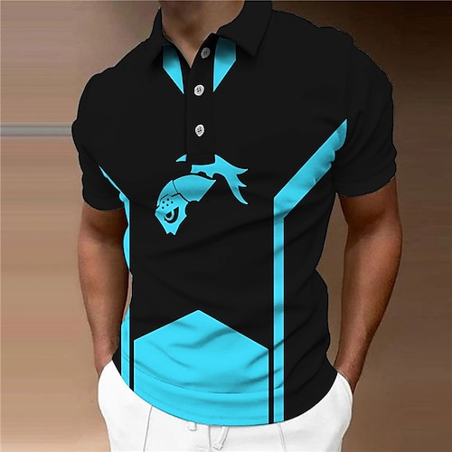 

Men's Collar Polo Shirt Golf Shirt Soldier Turndown Blue 3D Print Outdoor Street Short Sleeves Button-Down Print Clothing Apparel Fashion Designer Casual Breathable / Summer / Spring / Summer