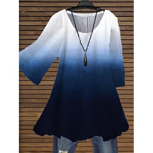 

Women's Plus Size Tops Blouse Shirt Color Gradient Print 3/4 Length Sleeve Crewneck Streetwear Daily Holiday Cotton Spandex Jersey Fall Winter Black Blue
