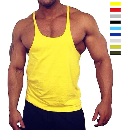 

men's bodybuilding stringer tank tops y-back gym fitness running vest workout training t-shirts (navy blue,2xl)