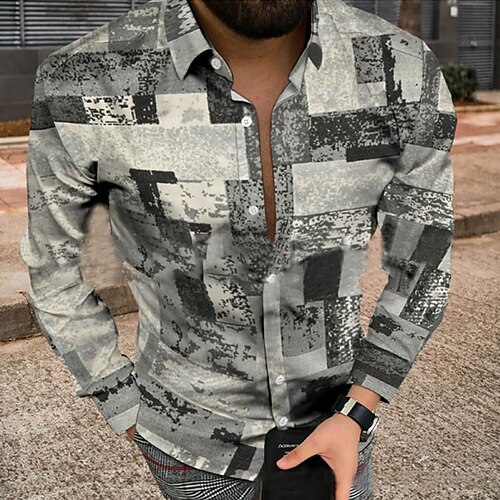 

Men's Shirt Color Block Turndown Street Casual Button-Down Long Sleeve Tops Casual Fashion Comfortable Beach Black / Gray Gray Dusty Blue