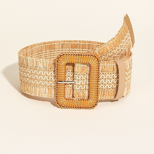 

Women's Belt Straw Khaki Wide Belt Weekend Park Pure Color / Spring / Summer / Fall / Winter / Alloy
