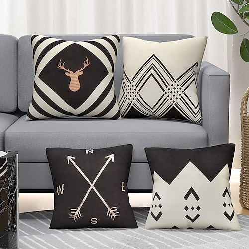 

Geometric Double Side Cushion Cover 4PC Soft Decorative Square Throw Pillow Cover Cushion Case Pillowcase for Sofa Bedroom Superior Quality Machine Washable