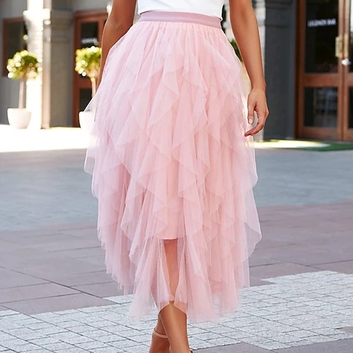 

Women's Skirt Swing Asymmetrical Organza Pink Gray White Black Skirts Summer Layered Long Fashion Holiday Vacation S M L / Loose Fit