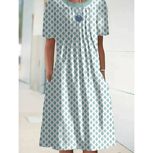 

Women's A Line Dress Midi Dress Dusty Blue Short Sleeve Print Print Spring Summer Crew Neck Elegant Casual 2022 S M L XL XXL 3XL