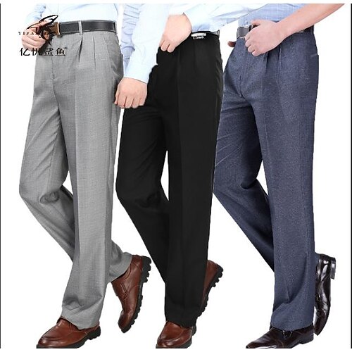 

Men's Pleated Chino Pants Straight Trousers Business