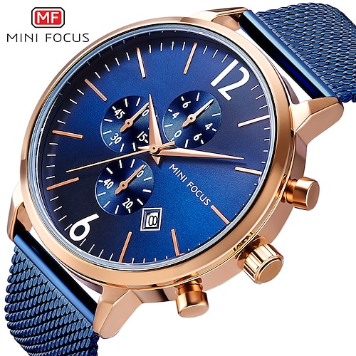 

MINI FOCUS Quartz Watch for Men Analog Quartz Stylish Stylish Waterproof Calendar Fake Three Eyes Six Needles Alloy Alloy Fashion