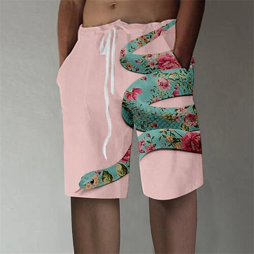 

Men's Shorts Beach Shorts Drawstring Elastic Waist 3D Print Graphic Snake Breathable Soft Short Casual Daily Holiday Streetwear Designer Pink Micro-elastic