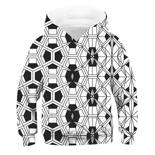 

Kids Boys Hoodie Geometric Outdoor 3D Print Long Sleeve Pocket Active 3-13 Years Fall Black