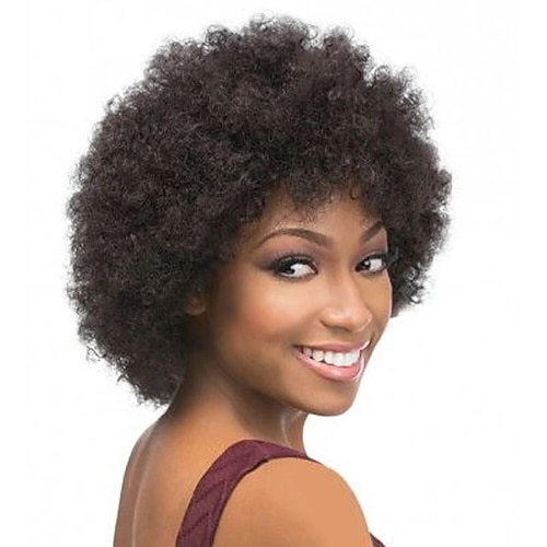 

Remy Short Afro Kinky Curly Wave Brazilian Human Hair Wigs Off Black Brown Color Wig For Black Women With Bang/Fringe Wigs