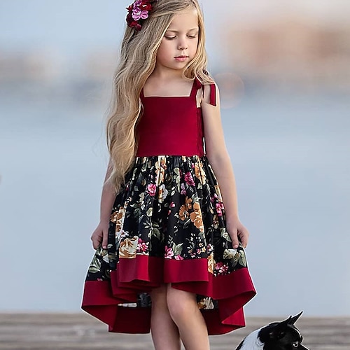 

Meninas Vestido A Line Sem Manga Floral Gráfico impresso em 3D Vestidos Princesa Doce Assimétrico Algodão Vestido Verão Primavera Infantil Escola Feriado Normal Imprimir