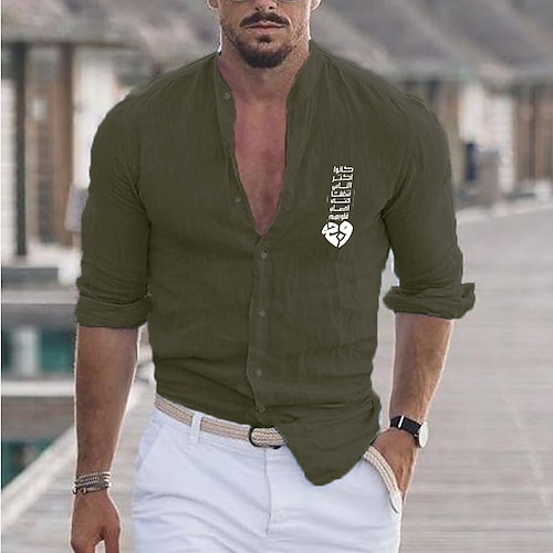 

Men's Shirt Hot Stamping Graphic Tribal Collar Street Casual Button-Down Print Long Sleeve Tops Designer Casual Fashion Big and Tall White Black Army Green / Summer