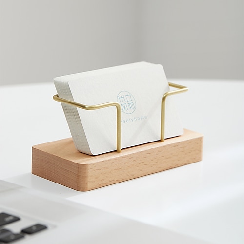 

Modern Minimalist Beech Log Business Card Holder Desktop Business Ornament Business Card Storage Box Solid Brass Wooden Business Card Holder