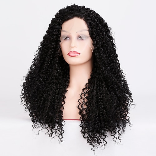 

Synthetic Lace Wig Jerry Curl Style 16-26 inch Black Middle Part 132.5 lace front Wig Women's Wig Natural Black #1B