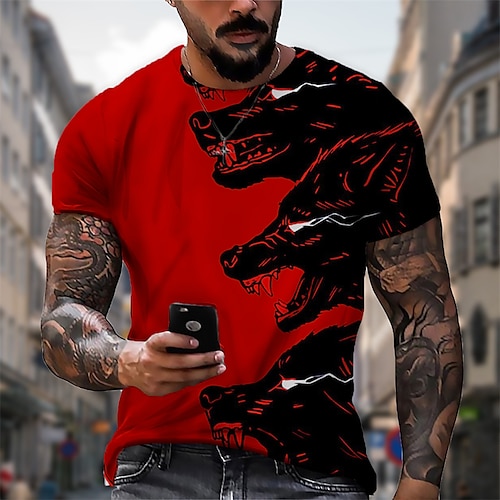 

Men's Unisex T shirt Tee Wolf Graphic Prints Crew Neck Red 3D Print Outdoor Street Short Sleeve Print Clothing Apparel Sports Designer Casual Big and Tall / Summer / Summer