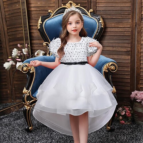 

kinderkleidung Mädchen Kleid Einfarbig Kurzarm Party Täglich Schleife Kuschelig Prinzessin Polyester Knielang Tüll-Kleid Sommer Frühling 3-10 Jahre Weiß