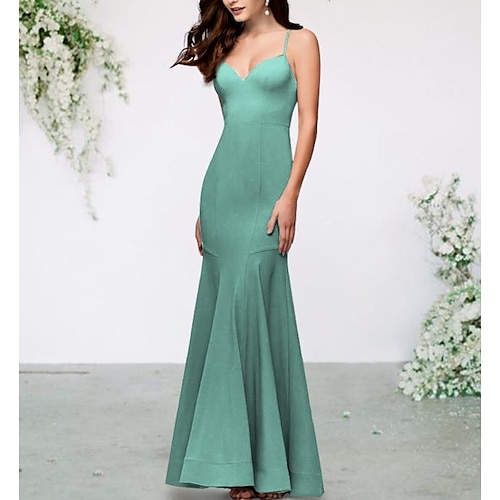 

Mermaid / Trumpet Bridesmaid Dress Sweetheart Neckline / Spaghetti Strap Sleeveless Elegant Floor Length Stretch Chiffon with Solid Color 2022