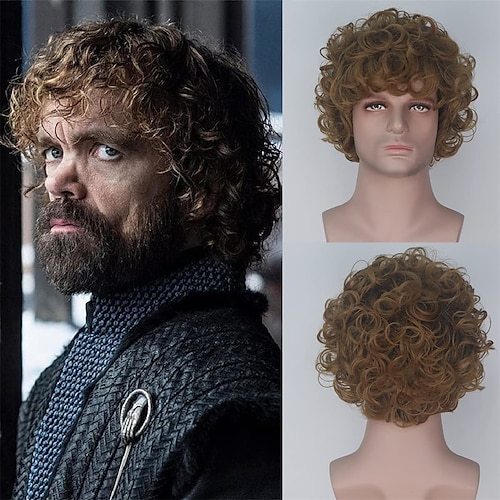 

o filme game of thrones of tyrion lannister cosplay perucas para homens peruca sintética curta encaracolada marrom escuro em camadas anime personagem de halloween peruca de fantasia perucas sintéticas