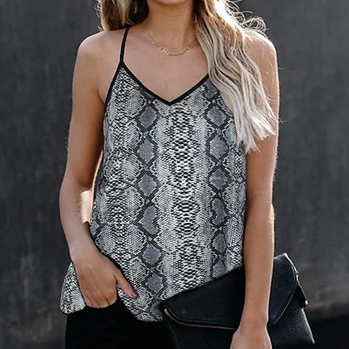 

Women's Camisole Camis Green Gray Black Leopard Camouflage Print Sleeveless Holiday Weekend Streetwear Casual V Neck Regular S / 3D Print