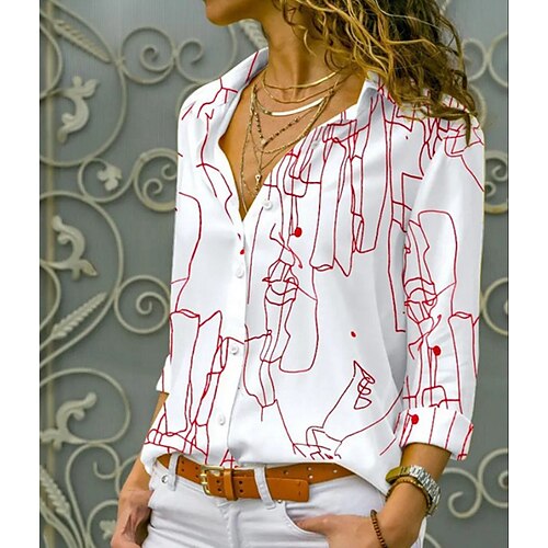 

Women's Graffiti Daily Weekend Blouse Shirt Long Sleeve Button Print Shirt Collar Casual Streetwear Tops White S / 3D Print