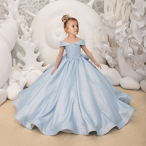 

Party Event / Party Princess Flower Girl Dresses Off Shoulder Floor Length Satin Winter Fall with Bow(s) Ruching Cute Girls' Party Dress Fit 3-16 Years