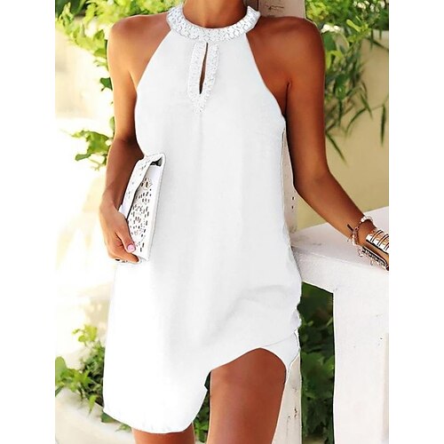 

Women's Holiday Dress Mini Dress White Sleeveless Pure Color Cut Out Spring Summer Halter Neck 2022 S M L XL XXL 3XL