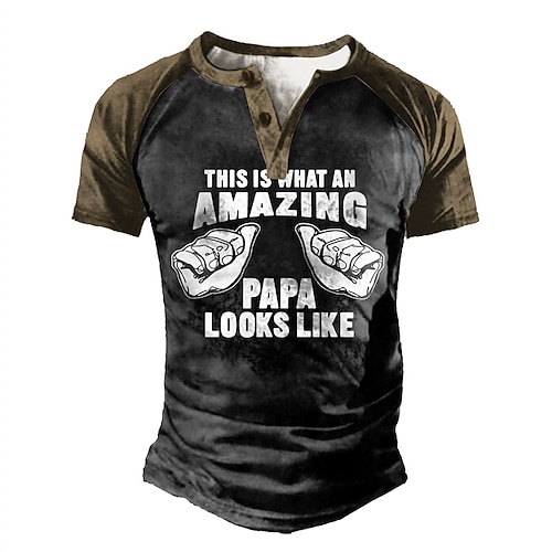 

Men's Henley Shirt Tee T shirt Tee 3D Print Graphic Patterned Letter Plus Size Henley Daily Sports Patchwork Button-Down Short Sleeve Tops Designer Basic Casual Classic Black / Summer