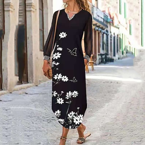 

robe formelle de changement de femmes longue robe formelle maxi robe formelle noir à manches longues maille florale hiver automne automne v cou robe formelle d'hiver automne robe formelle coupe ample