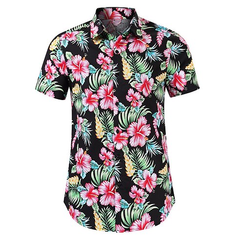 

Men's Shirt Floral Turndown Street Casual Button-Down Short Sleeve Tops Designer Basic Slim Fit Big and Tall Black / Red