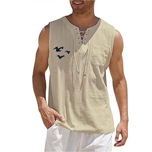 

Men's Shirt Graphic Cartoon V Neck Green Khaki Light Blue Gray Black Hot Stamping Outdoor Street Sleeveless Lace up Print Clothing Apparel Fashion Designer Casual Big and Tall / Summer / Spring