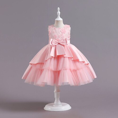 

Kids Girls' Dress Flower A Line Dress Midi Dress Party Patchwork Sleeveless Elegant Dress 3-10 Years Spring Green Blue Pink