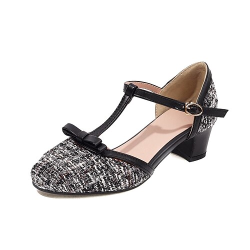 

Women's Heels Buckle Chunky Heel Round Toe Preppy Minimalism Party Daily Cotton Buckle Fall Summer Color Block Black Rosy Pink Blue