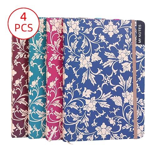 

4 pcs Notebook Ruled A5 5.8×8.3 Inch A6 4.1×5.8 Inch Retro Aesthetic Paper Hardcover Portable 100 Pages Notebook for Office Business Student