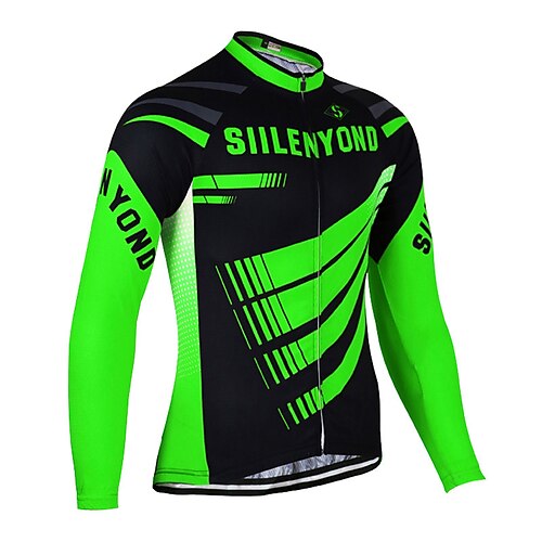 

XINTOWN Men's Cycling Jersey Long Sleeve Bike Top with 3 Rear Pockets Mountain Bike MTB Road Bike Cycling Sunscreen Breathable Quick Dry Back Pocket Green Yellow Stripes Polyester Sports Clothing