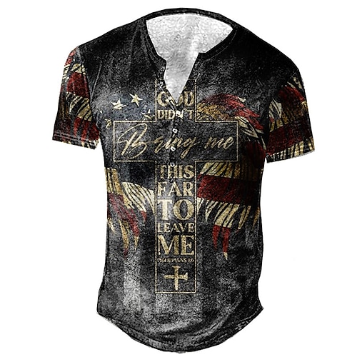 

Men's Henley Shirt Tee T shirt Tee 3D Print Graphic Patterned Letter Plus Size Henley Daily Sports Button-Down Print Short Sleeve Tops Designer Basic Casual Big and Tall Black / Summer