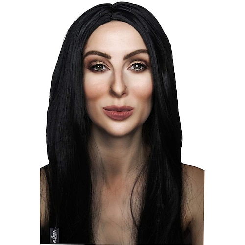 

Addams Costume Adult 70's Cher 32 inch Extra Long Black Straight Wig Women Witch Morticia Costume Halloween Wigs