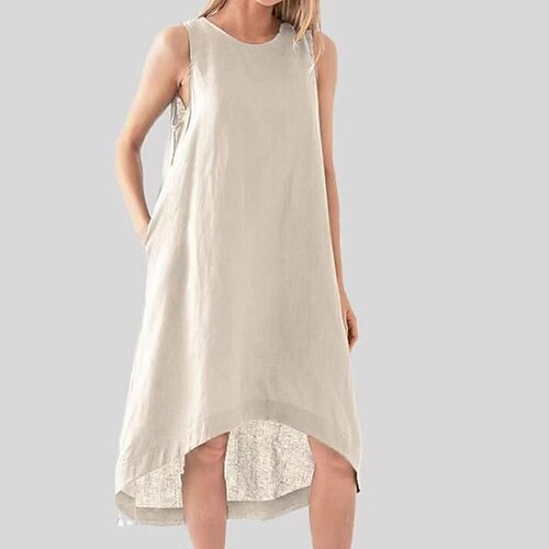 

Women's Swing Dress Short Mini Dress White Black Beige Sleeveless Pure Color Pocket Plus High Low Spring Summer Crew Neck Casual Vintage Mature 2022 S M L XL XXL