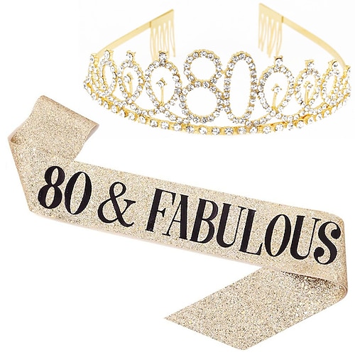 

80th Birthday Crown & Birthday Girl Sash Set, Rhinestone Tiaras and Crowns for Women Girls Gold Tiara Birthday Gold Sash Princess Tiaras Queen Crowns for Birthday Party Photoshoot